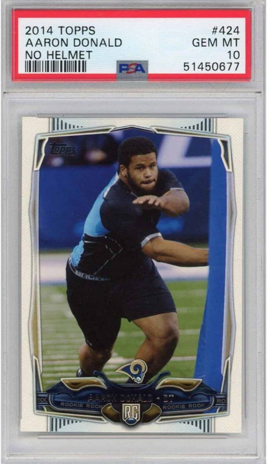 Graded 2014 Topps Aaron Donald #424 No Helmet Rookie RC Football Card PSA 10 Gem