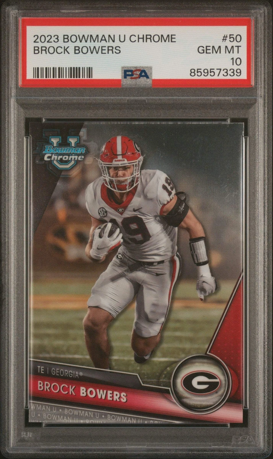 Graded 2023 Topps Bowman U Chrome Brock Bowers #50 Rookie Football Card PSA 10