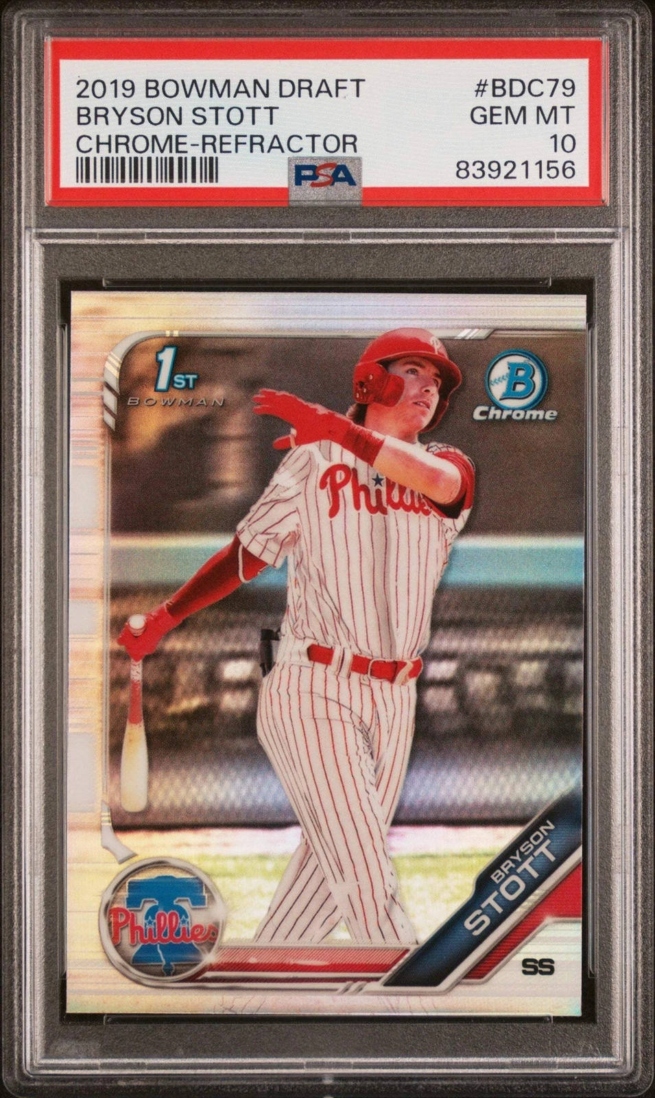 Graded 2019 Bowman Draft Bryson Stott #BDC79 CHR REF RC Baseball Card PSA 10 Gem