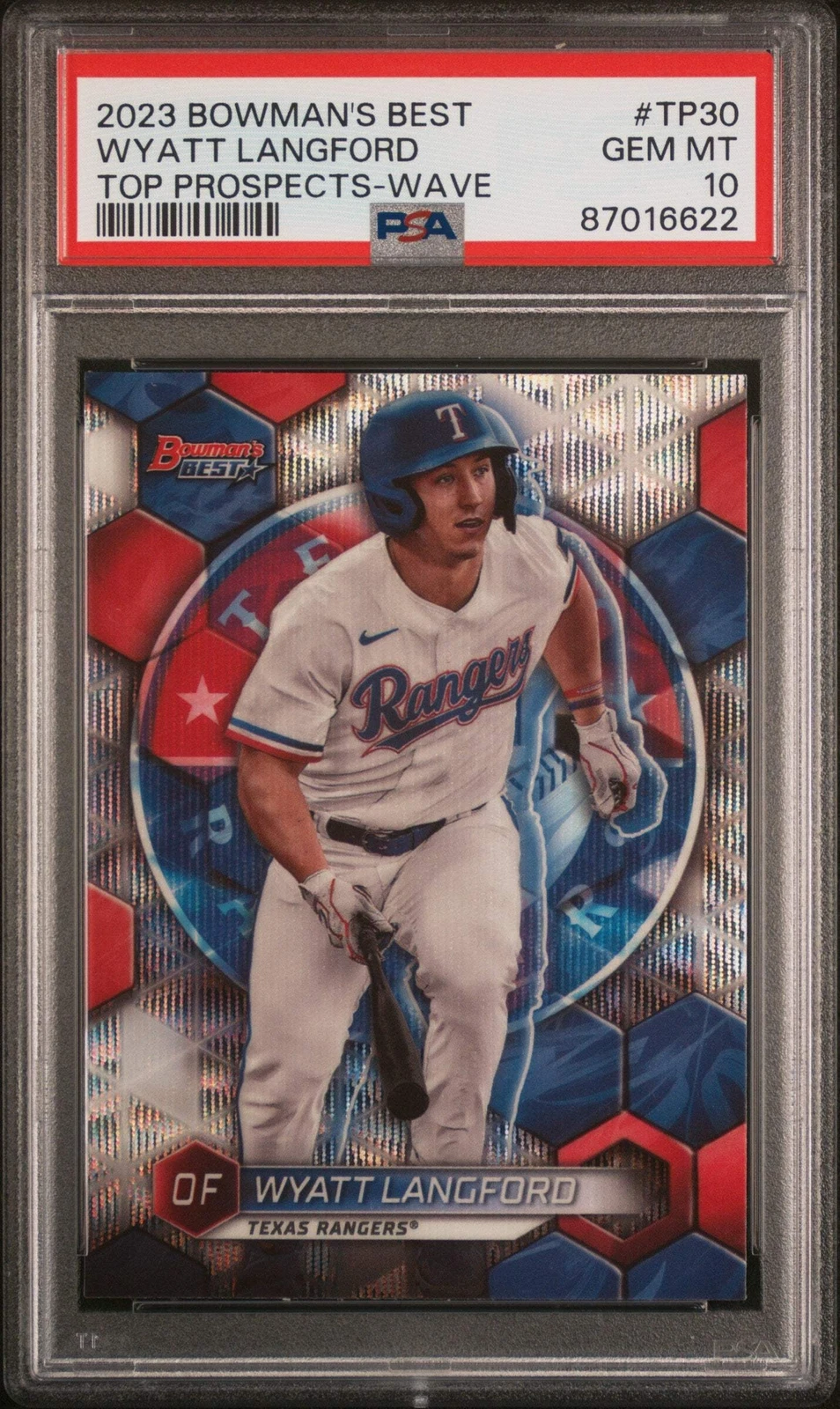 Graded 2023 Bowmans Best Wyatt Langford #TP30 Top Pros Wave Baseball Card PSA 10