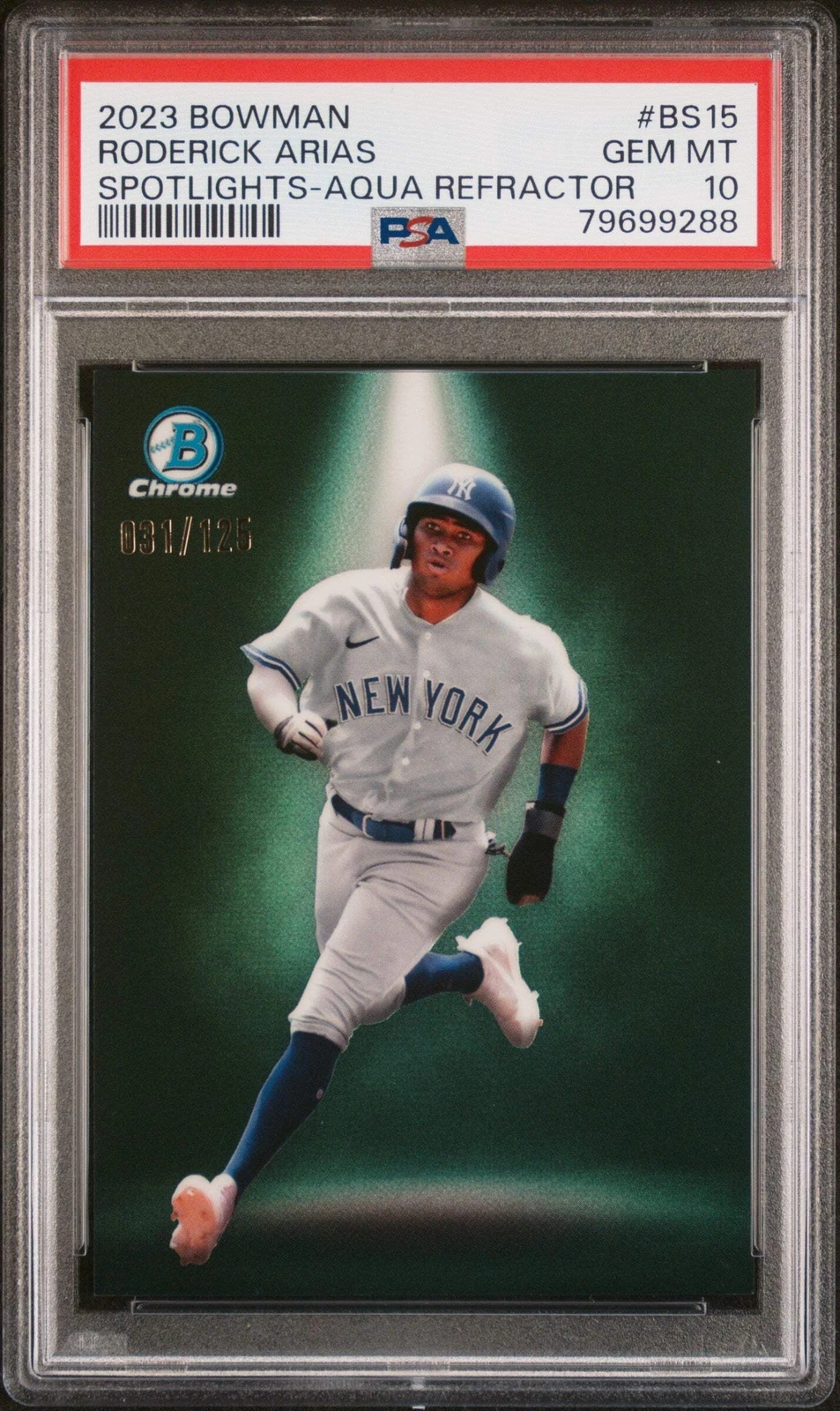 Graded 2023 BWM Roderick Arias #BS15 Spotlight AQ-REF #/125 Baseball Card PSA 10