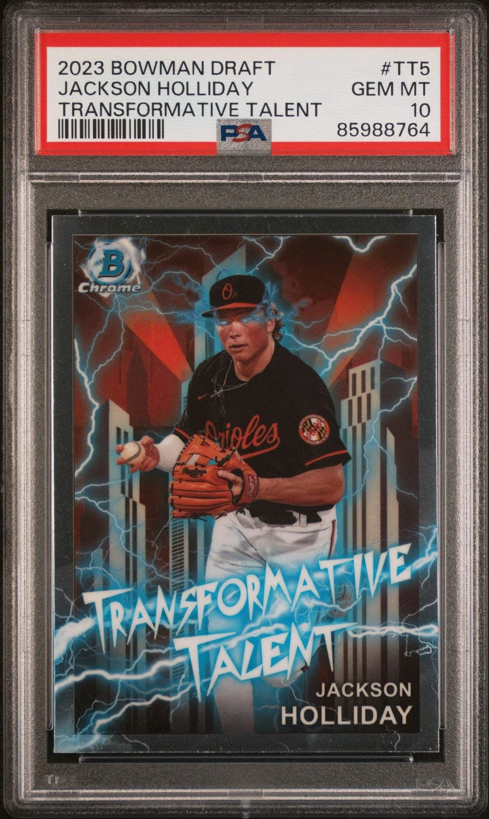 Graded 2023 BWM Draft Jackson Holliday #TT5 Trans Talent RC Baseball Card PSA 10
