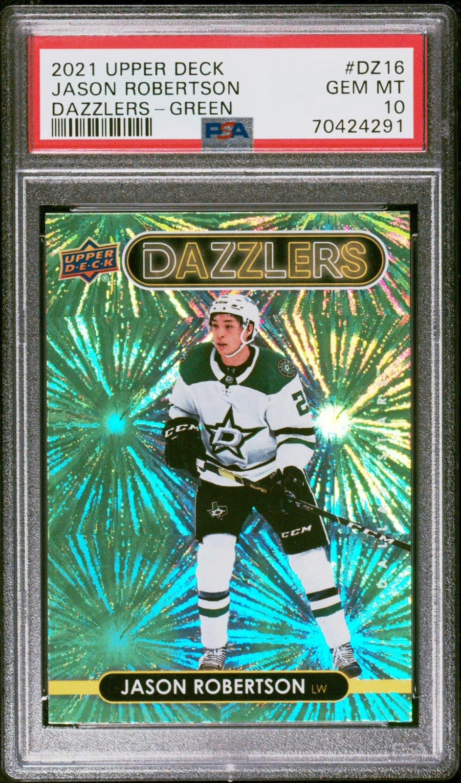 Graded 2021 Upper Deck Jason Robertson #GZ Dazzlers Green Hockey Card PSA 10 Gem