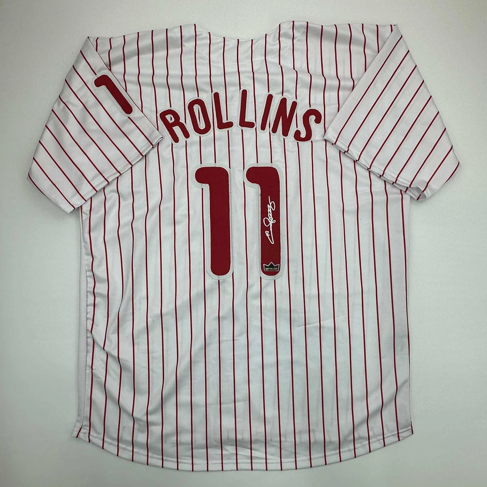 Facsimile Autographed Jimmy Rollins Philadelphia Pinstripe Reprint Jersey XL