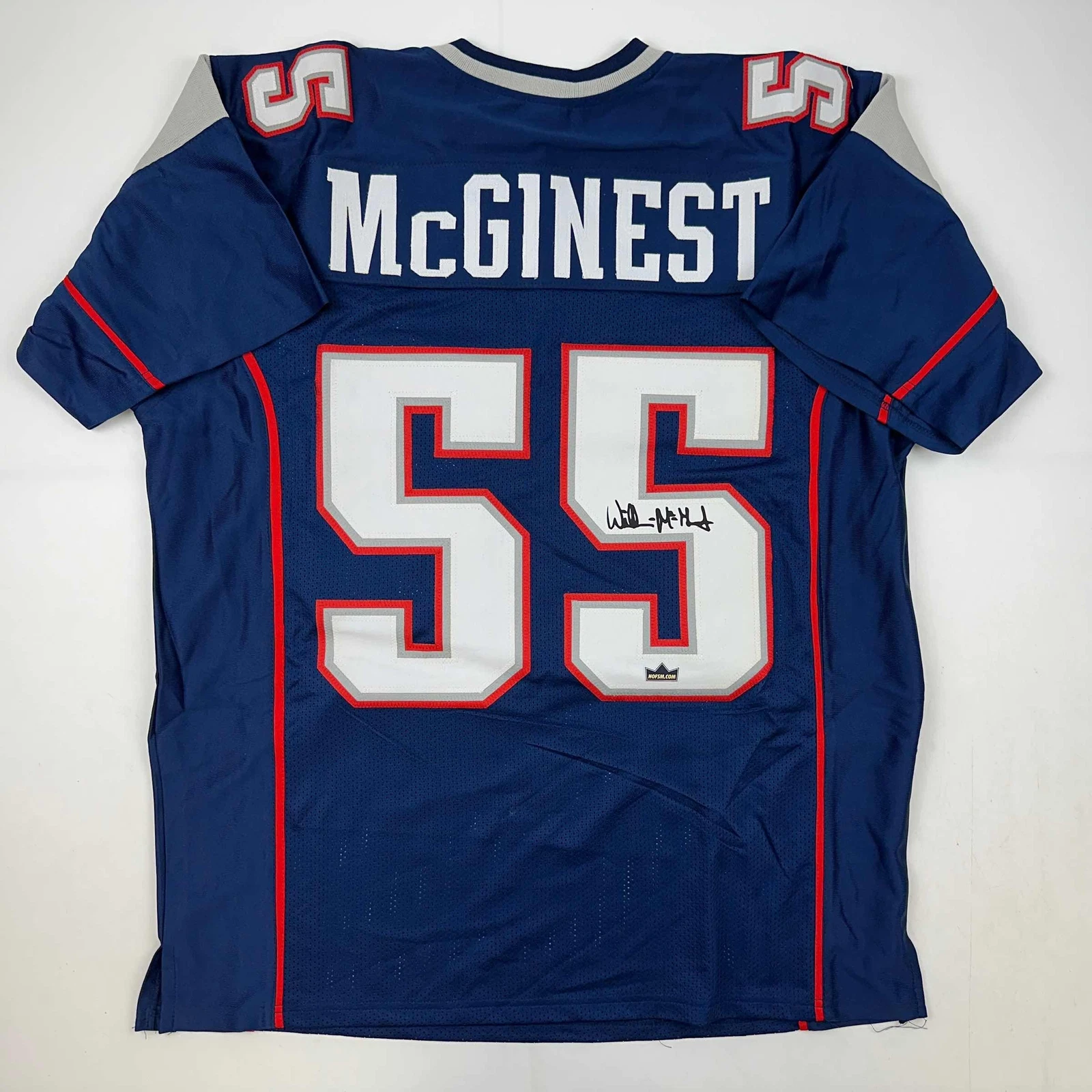 Facsimile Autographed Willie McGinest New England Blue Reprint Jersey Men's XL