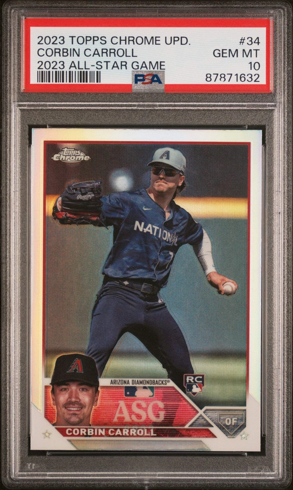 Graded 2023 Topps Chrome Upd Corbin Carroll #34 '23 ASG RC Baseball Card PSA 10