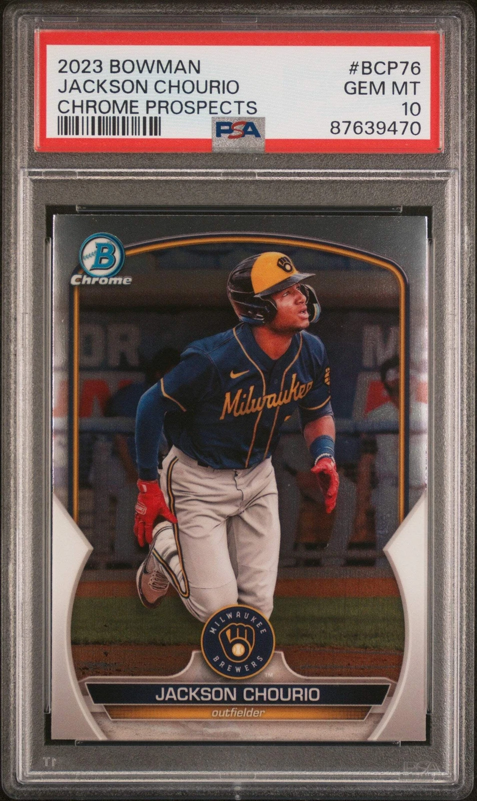 Graded 2023 Bowman Jackson Chourio #BCP76 Chrome Prospects Baseball Card PSA 10