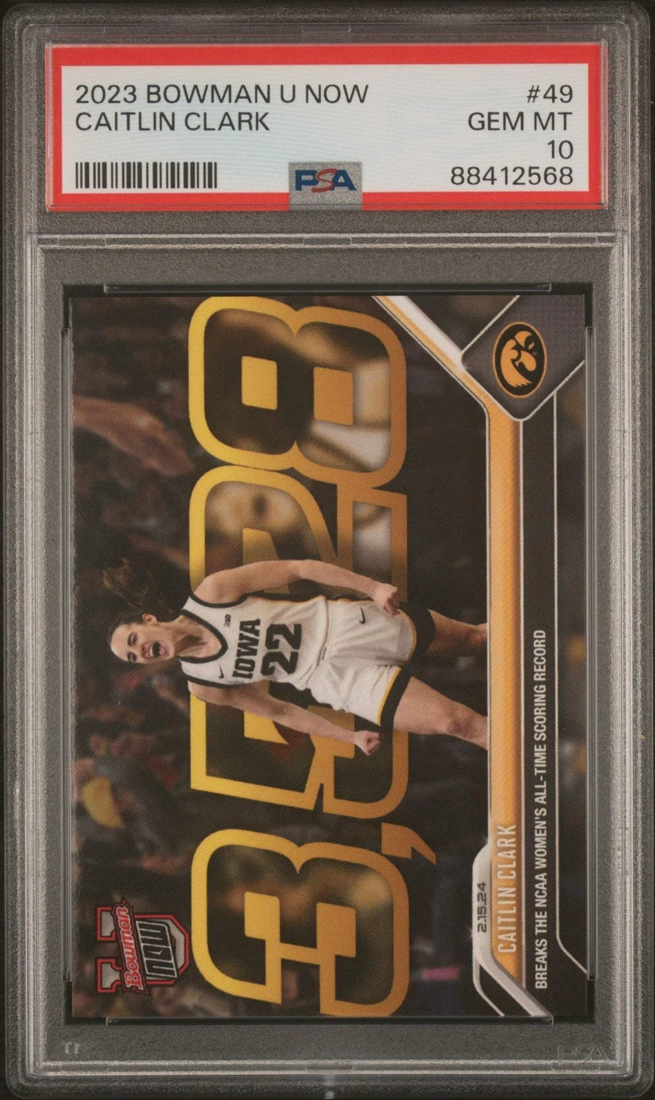 Graded 2023 Topps Bowman U Now Caitlin Clark #49 Rookie Basketball Card PSA 10