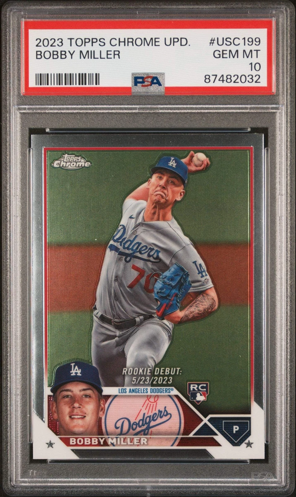 Graded 2023 Topps Chrome Update Bobby Miller #USC199 Rookie Baseball Card PSA 10
