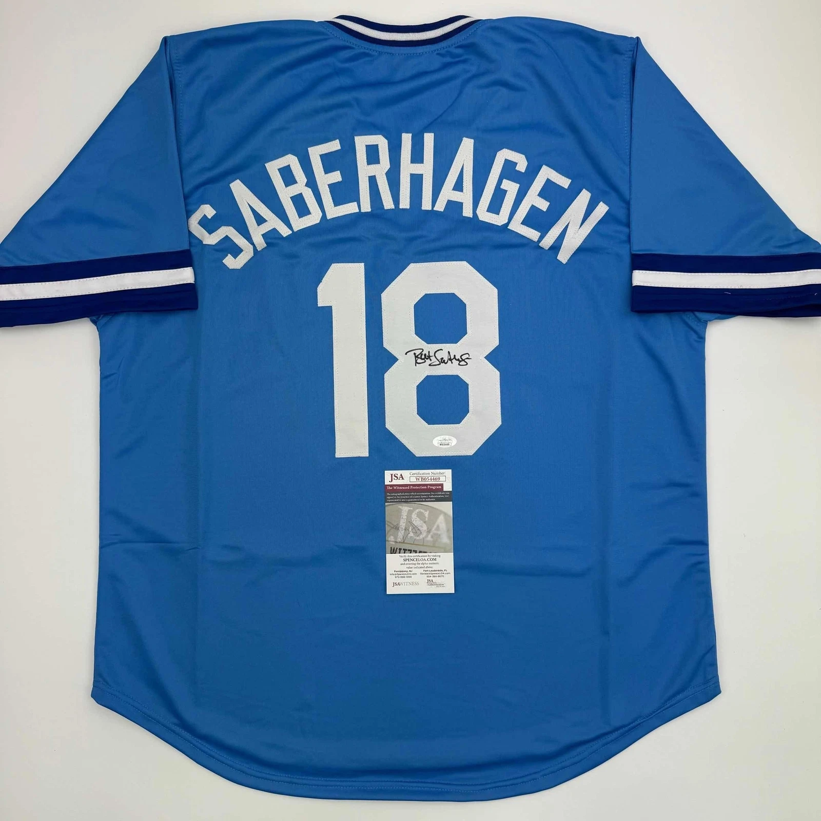 Autographed/Signed Bret Saberhagen Kansas City Light Blue Baseball Jersey JSA CO