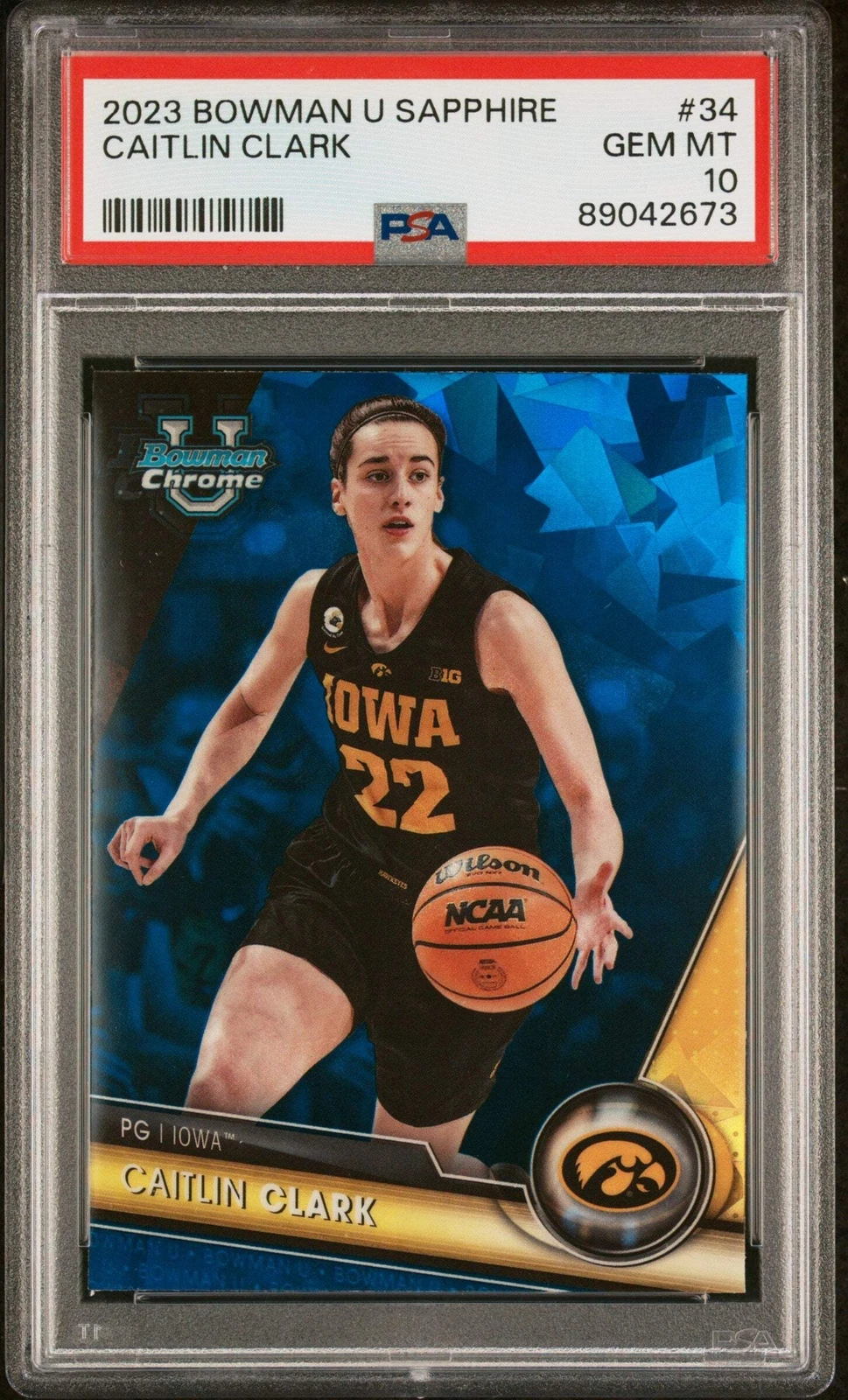 Graded 2023 Topps Bowman U Sapphire Caitlin Clark #34 RC Basketball Card PSA 10
