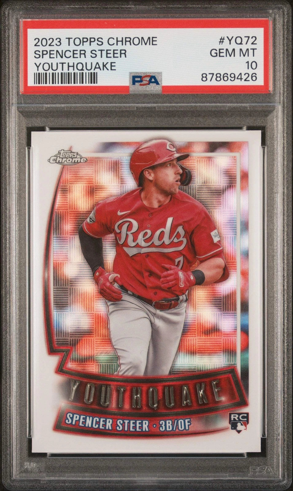 Graded 2023 Topps Chrome Spencer Steer #YQ72 Youthquake RC Baseball Card PSA 10