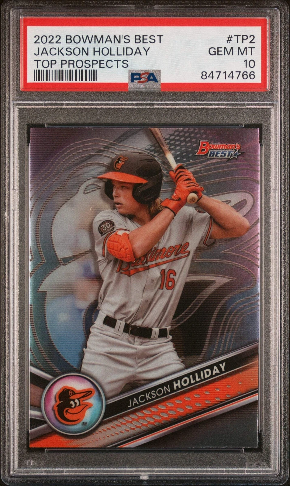 Graded 2022 Bowmans Best Jackson Holliday #TP2 Top Pros RC Baseball Card PSA 10
