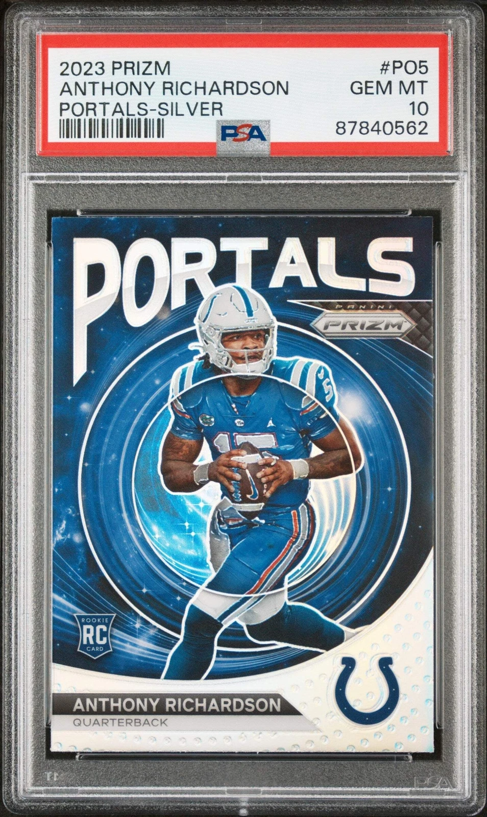 Graded 2023 Prizm Anthony Richardson #PO5 Portals Silver RC Football Card PSA 10
