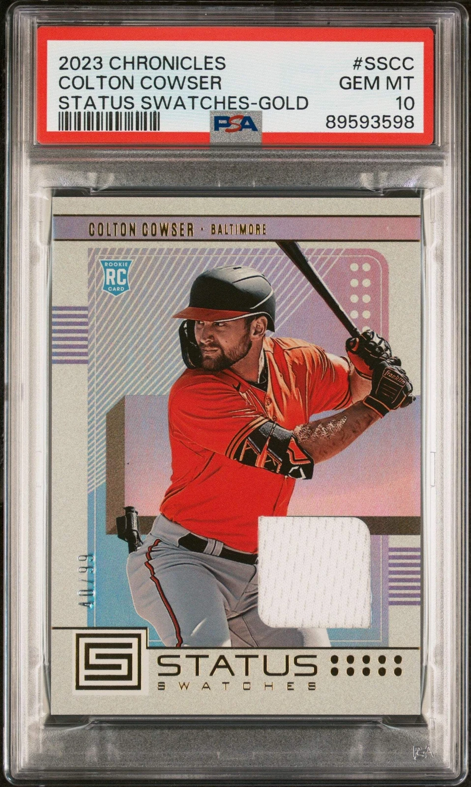 Graded 2023 Chronicles Colton Cowser #SSCC Swat Gold #/99 Baseball Card PSA 10