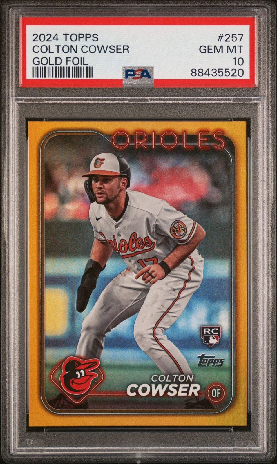 Graded 2024 Topps Colton Cowser #257 Gold Foil Rookie Baseball Card PSA 10 Gem