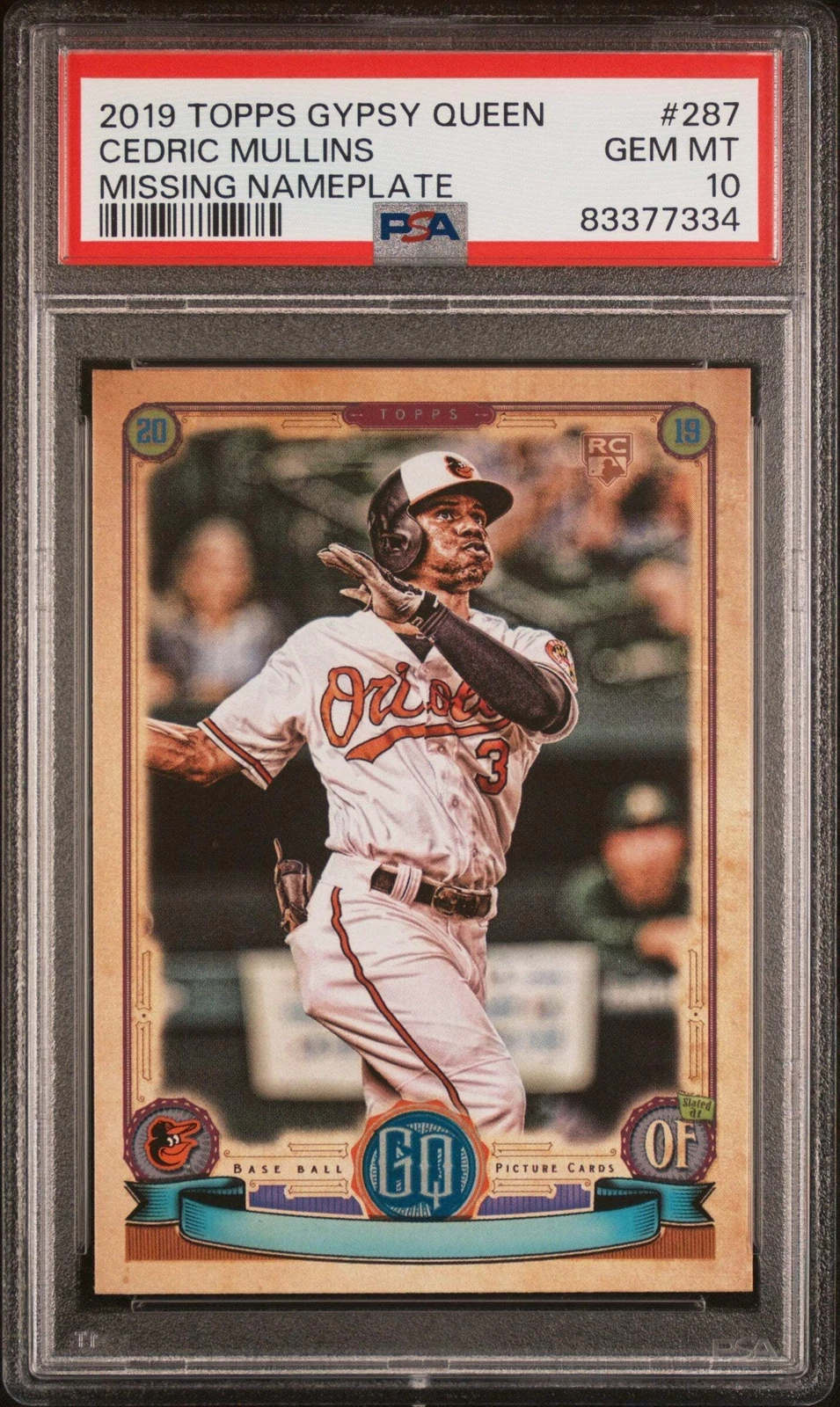 Graded 2019 Topps Gypsy Queen Cedric Mullins #287 No Name Baseball Card PSA 10