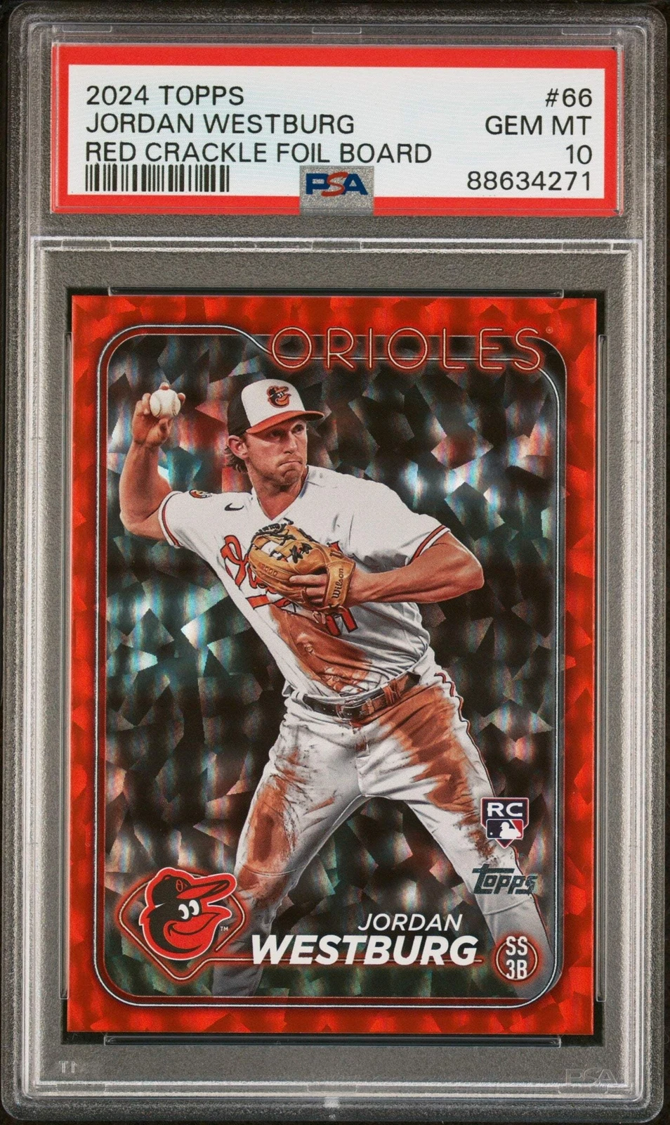 Graded 2024 Topps Jordan Westburg #66 Red Board #/199 RC Baseball Card PSA 10