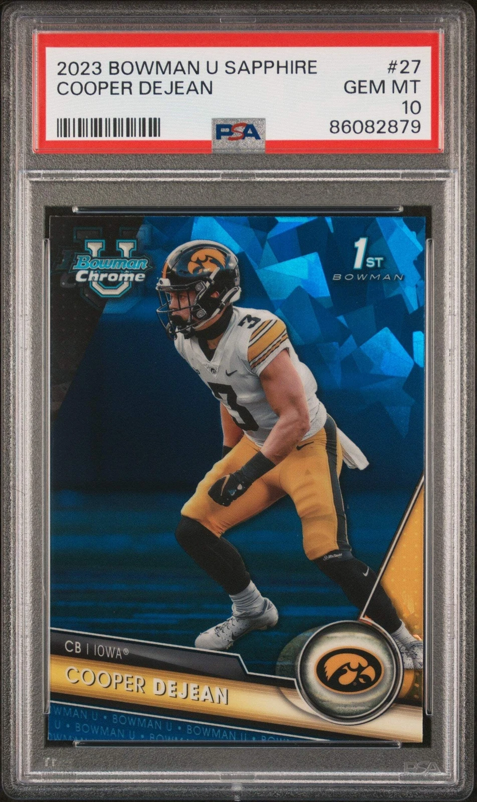 Graded 2023 Topps Bowman U Sapphire Cooper DeJean #27 RC Football Card PSA 10