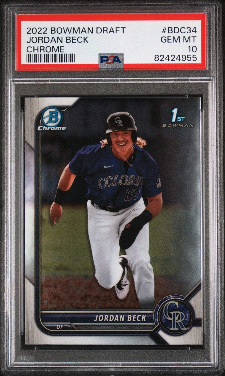 Graded 2022 Bowman Draft Jordan Beck #BDC34 Chrome Rookie Baseball Card PSA 10