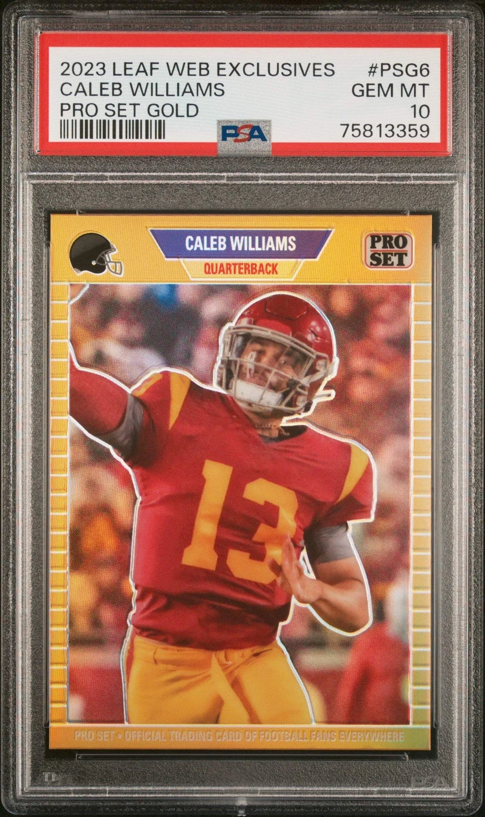 Graded 2023 Leaf Web Exc Caleb Williams #PSG6 Gold #/199 RC Football Card PSA 10