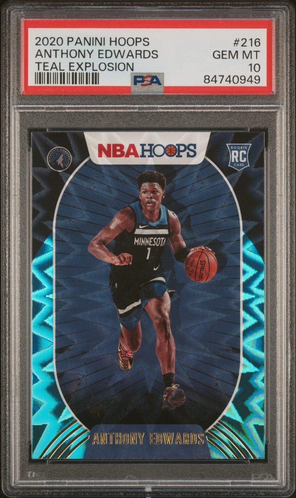 Graded 2020 Panini Anthony Edwards #216 Teal Explosion Basketball Card PSA 10