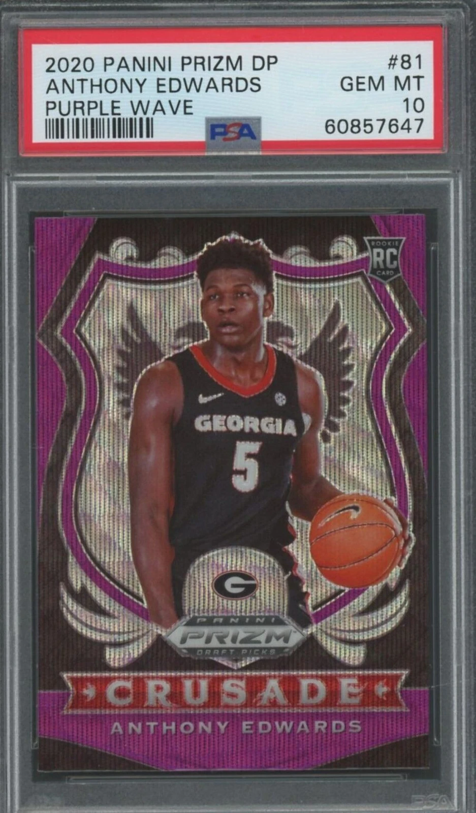 Graded 2020 Panini Prizm Anthony Edwards #81 Purple Wave Basketball Card PSA 10
