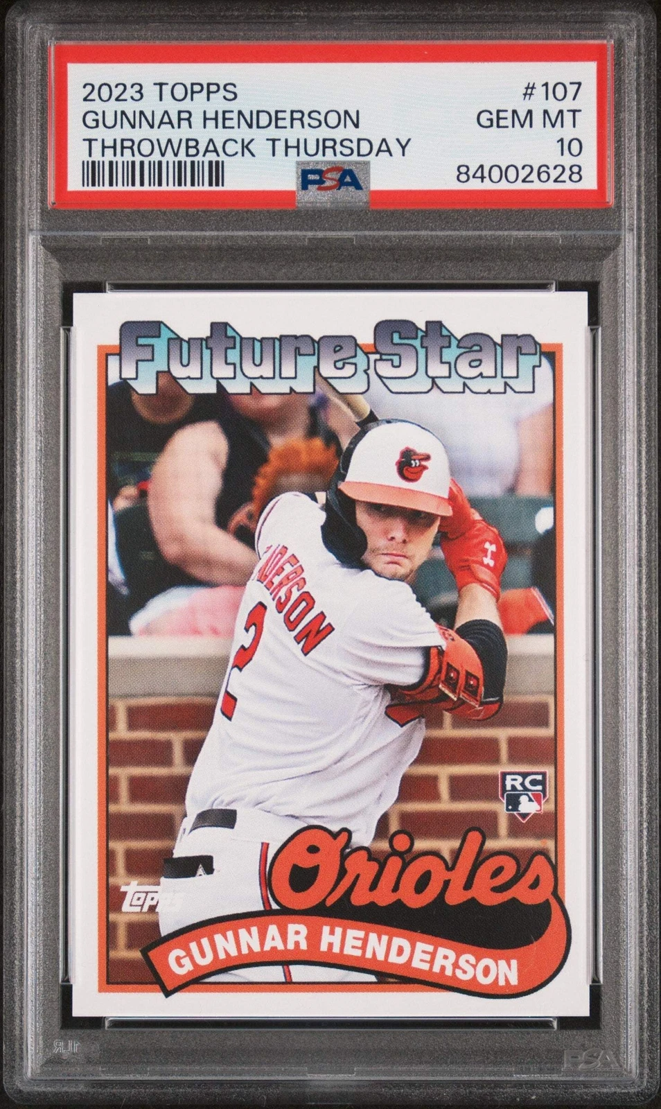 Graded 2023 Topps Gunnar Henderson #107 Throwback Thursday Baseball Card PSA 10