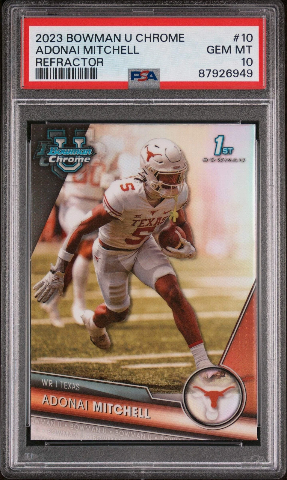 Graded 2023 Bowman U Chrome Adonai Mitchell #10 REF RC Football Card PSA 10