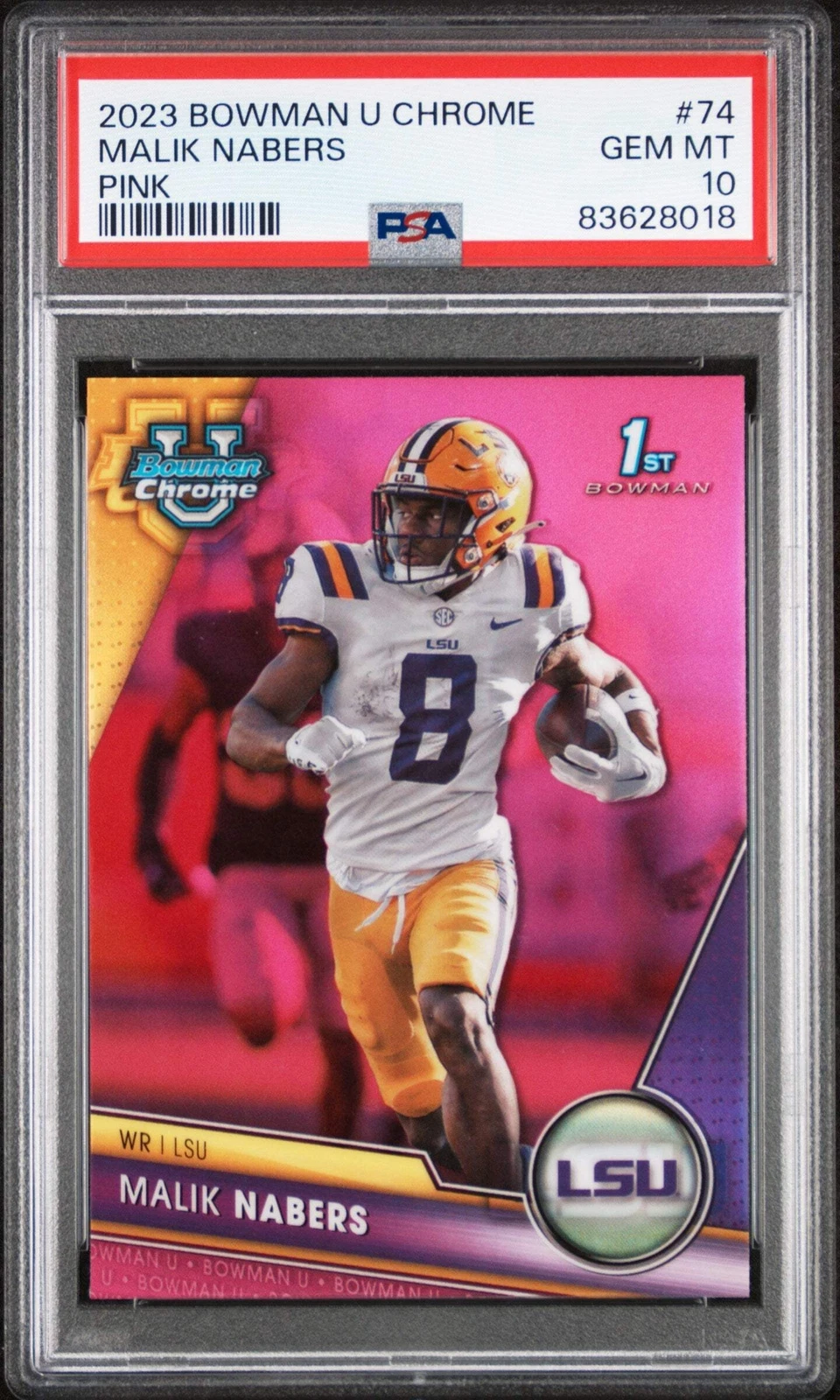 Graded 2023 Topps Bowman U Chrome Malik Nabers #74 Pink RC Football Card PSA 10