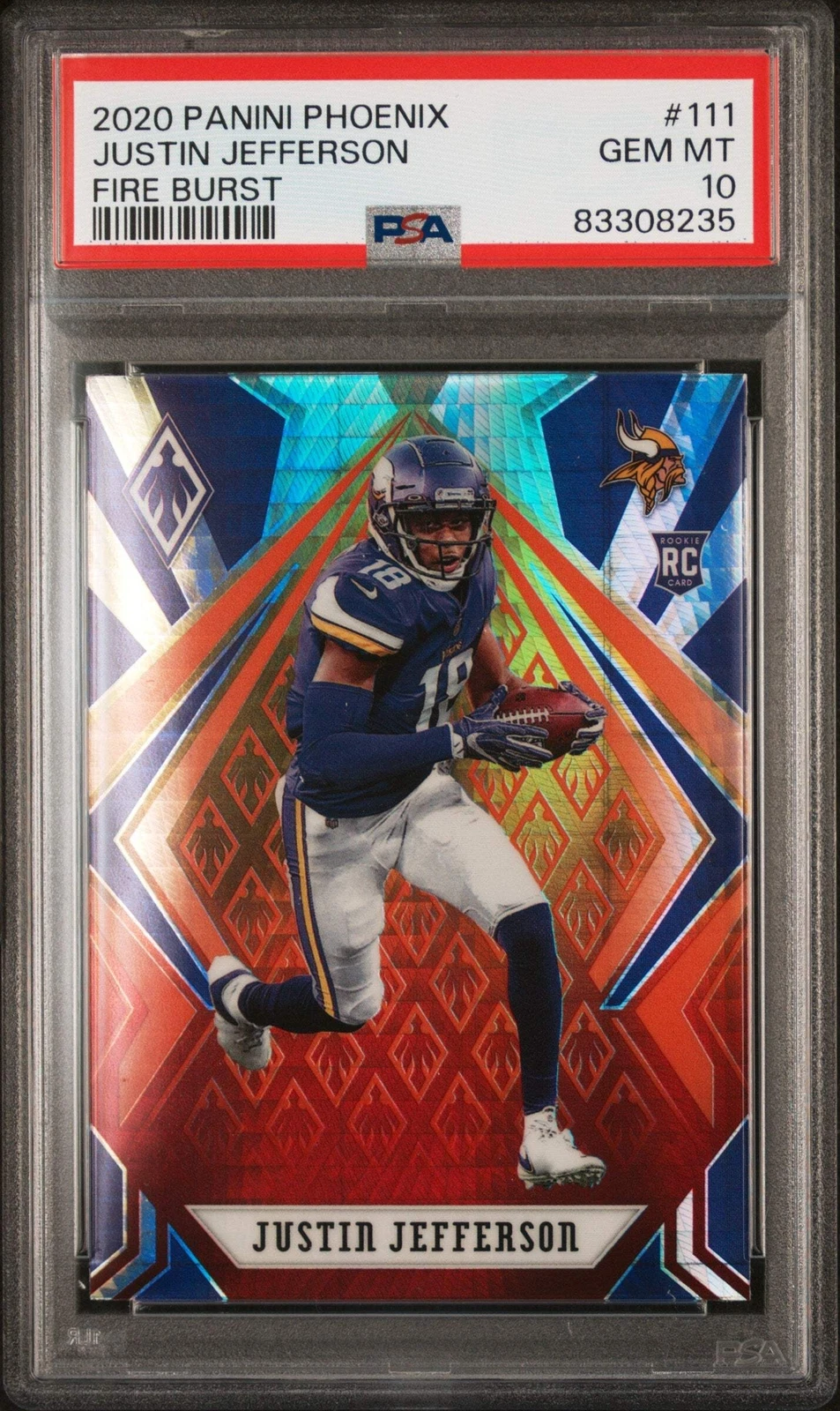Graded 2020 Panini Phoenix Justin Jefferson #111 Fire Burst Football Card PSA 10