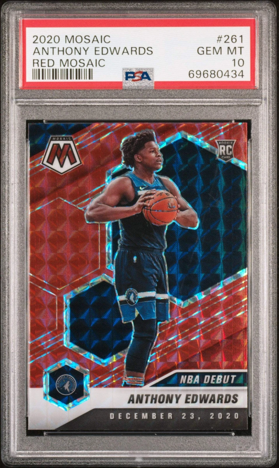 Graded 2020 Panini Mosaic Anthony Edwards #261 Red Mosaic Basketball Card PSA 10