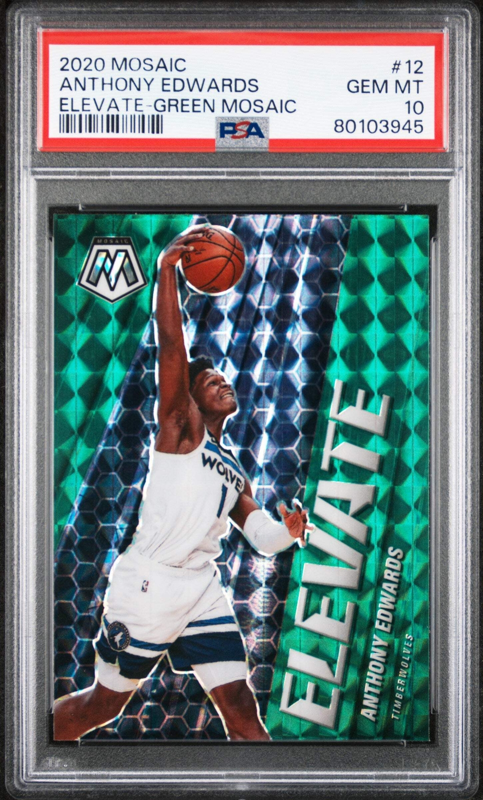 Graded 2020 Mosaic Anthony Edwards #12 Elevate GRN Mosaic Basketball Card PSA 10