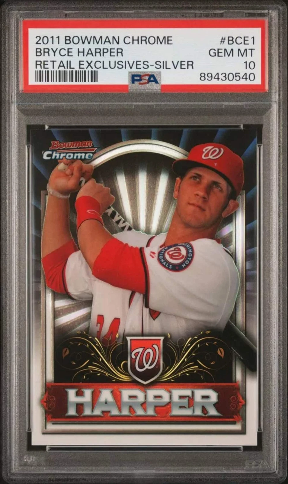 Graded 2011 BWM Chrome Bryce Harper #BCE1 Retail Ex Silver Baseball Card PSA 10