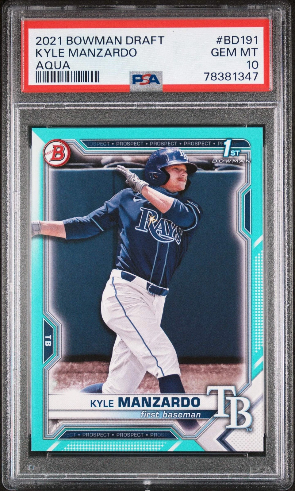 Graded 2021 Bowman Draft Kyle Manzardo #BD191 Aqua #/199 RC Baseball Card PSA 10