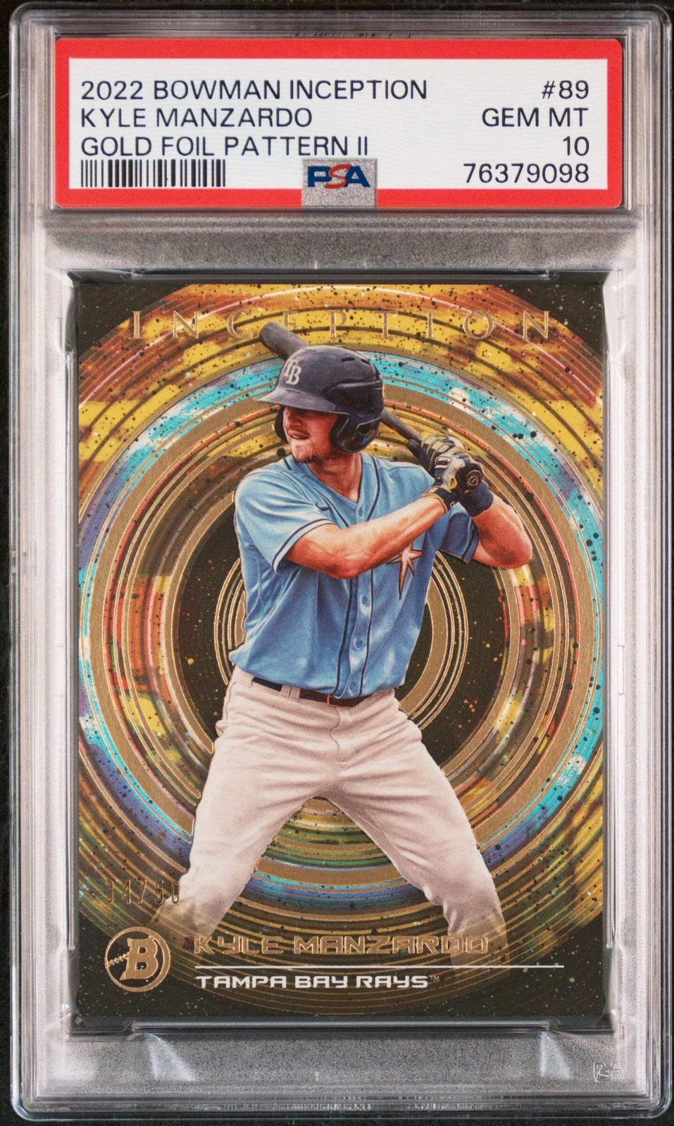 Graded 2022 Bowman Inception Kyle Manzardo #89 Gold #/50 RC Baseball Card PSA 10