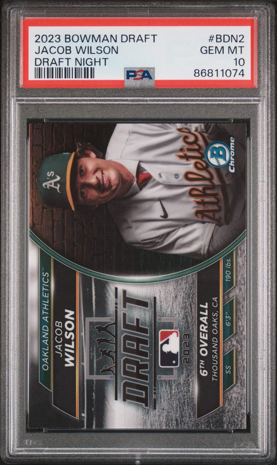 Graded 2023 Bowman Draft Jacob Wilson #BDN2 Draft Night RC Baseball Card PSA 10