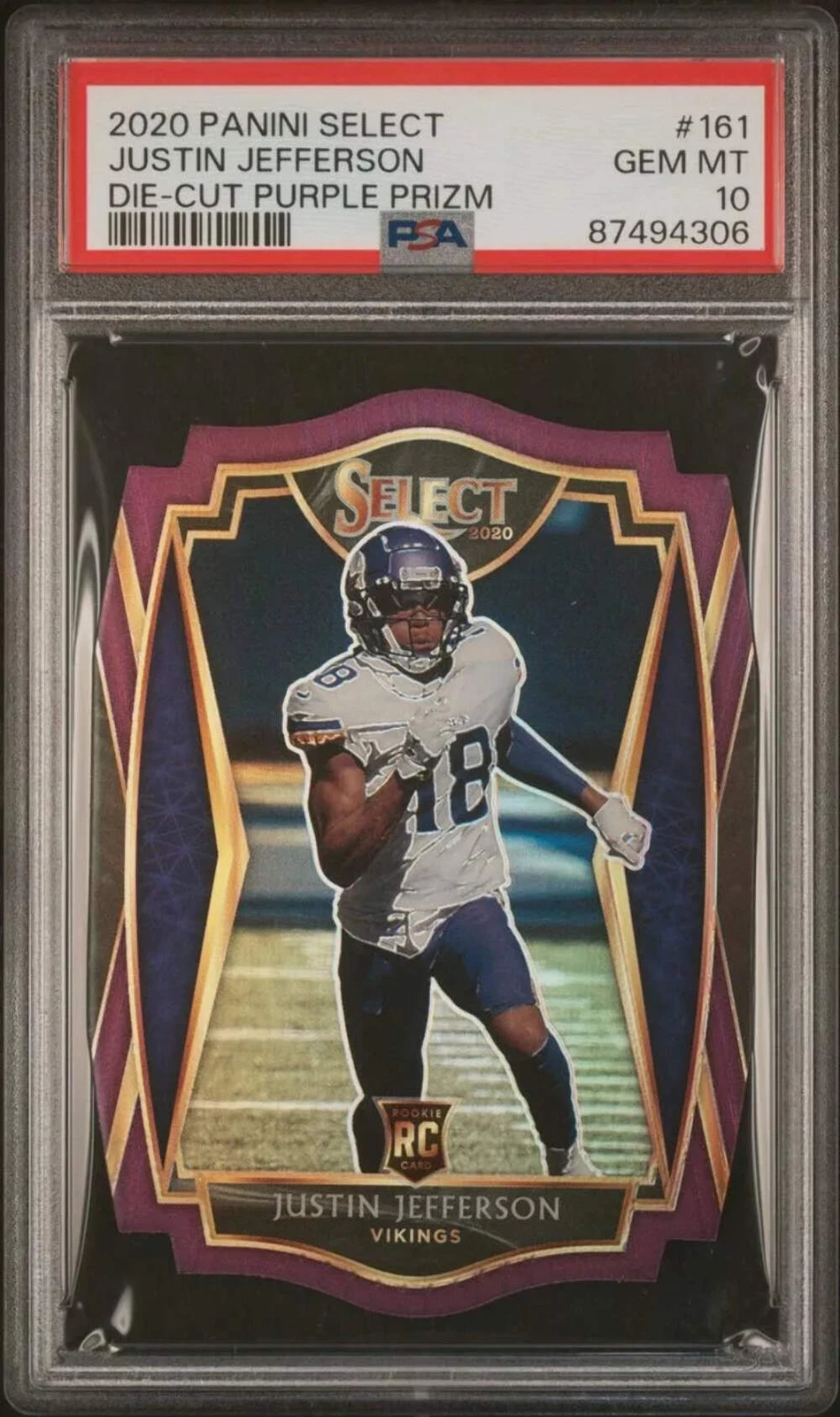 Graded 2020 Select Justin Jefferson #161 DC Purple Prizm RC Football Card PSA 10