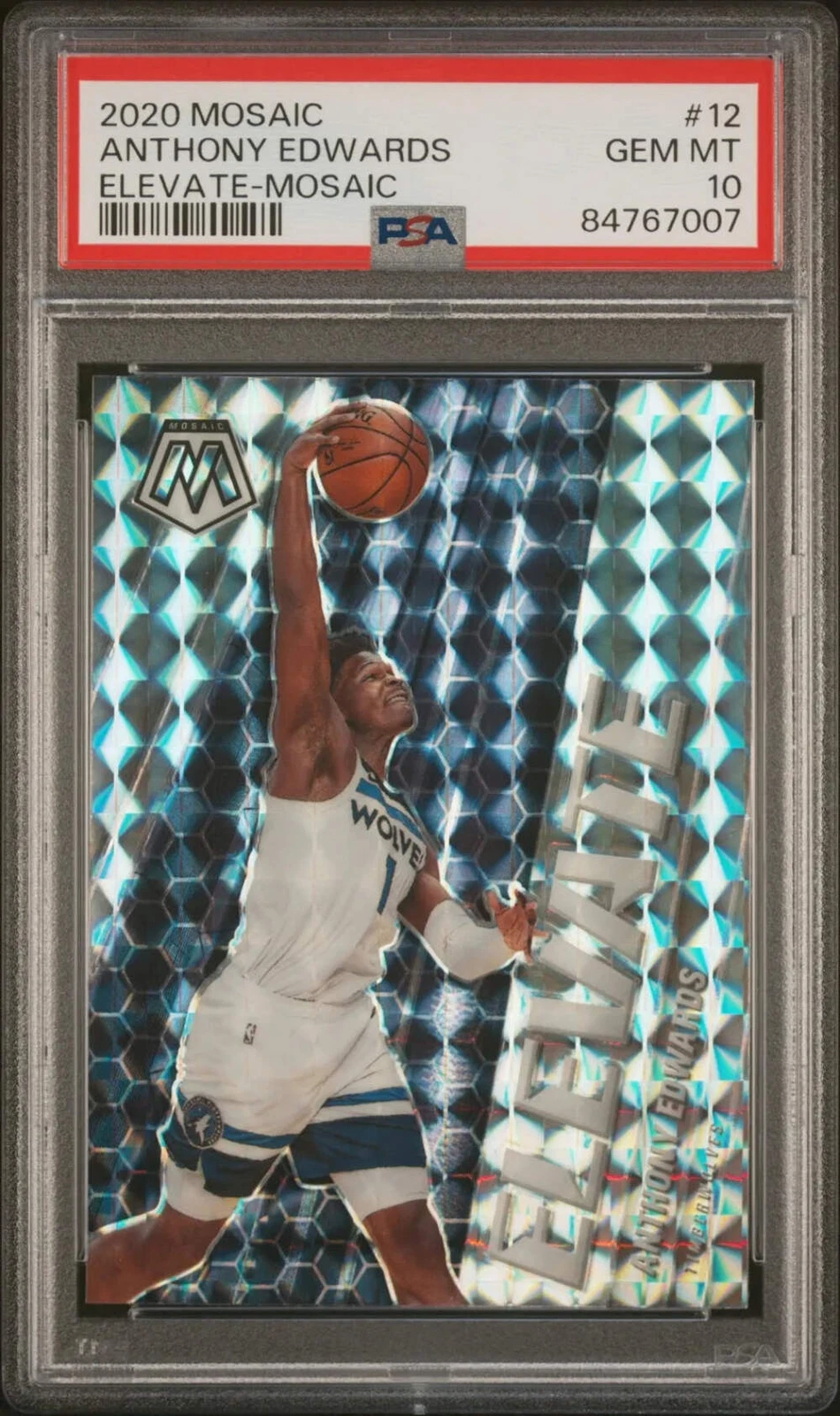 Graded 2020 Mosaic Anthony Edwards #12 Elevate Mosaic RC Basketball Card PSA 10