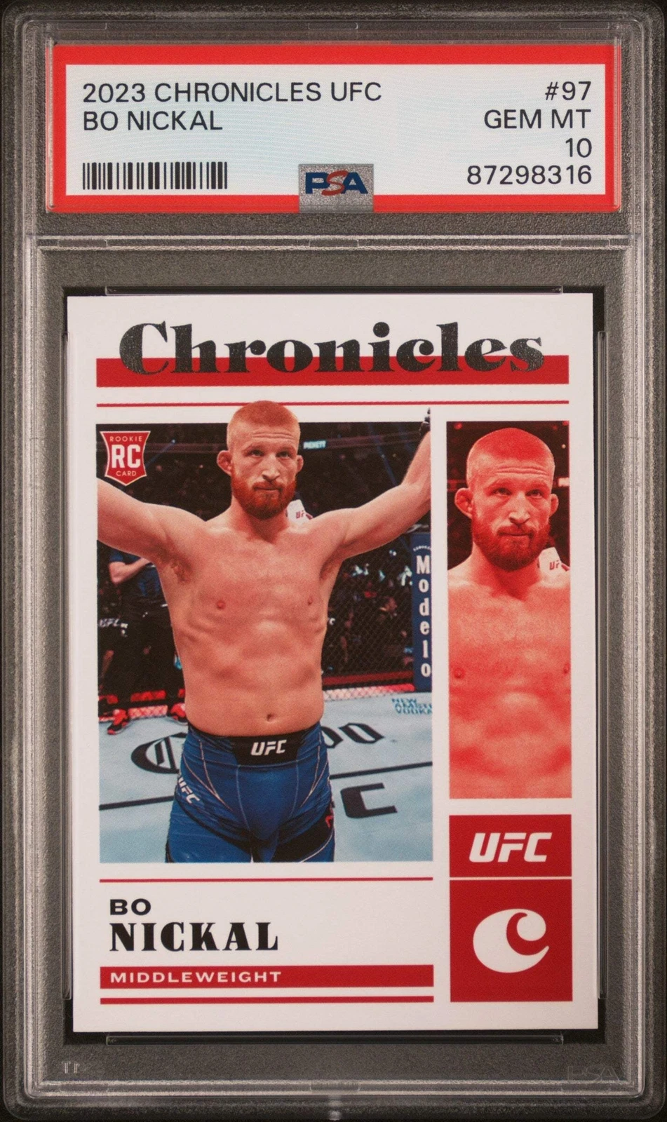 Graded 2023 Panini Chronicles UFC Bo Nickal #97 Rookie RC UFC MMA Card PSA 10