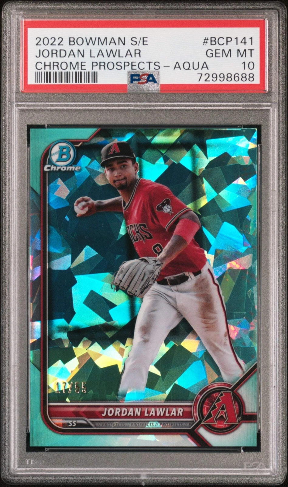 Graded 2022 Bowman S/E Jordan Lawler #BCP141 Aqua #/55 RC Baseball Card PSA 10