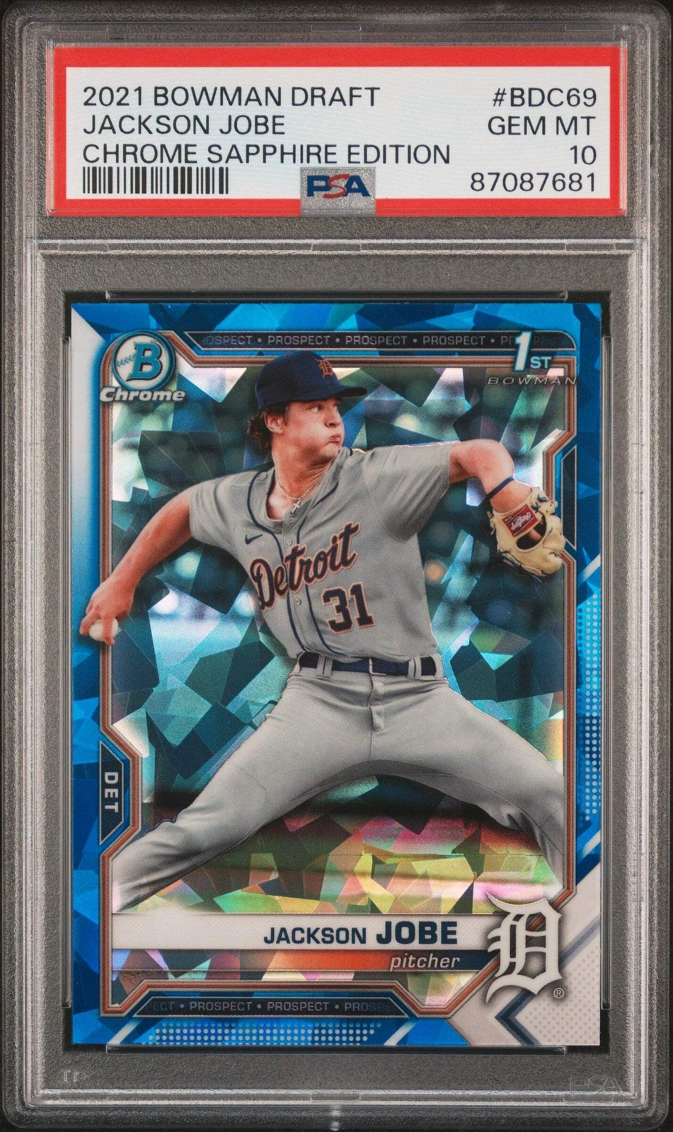 Graded 2021 Bowman Draft Jackson Jobe #BDC69 Chrome S/E RC Baseball Card PSA 10
