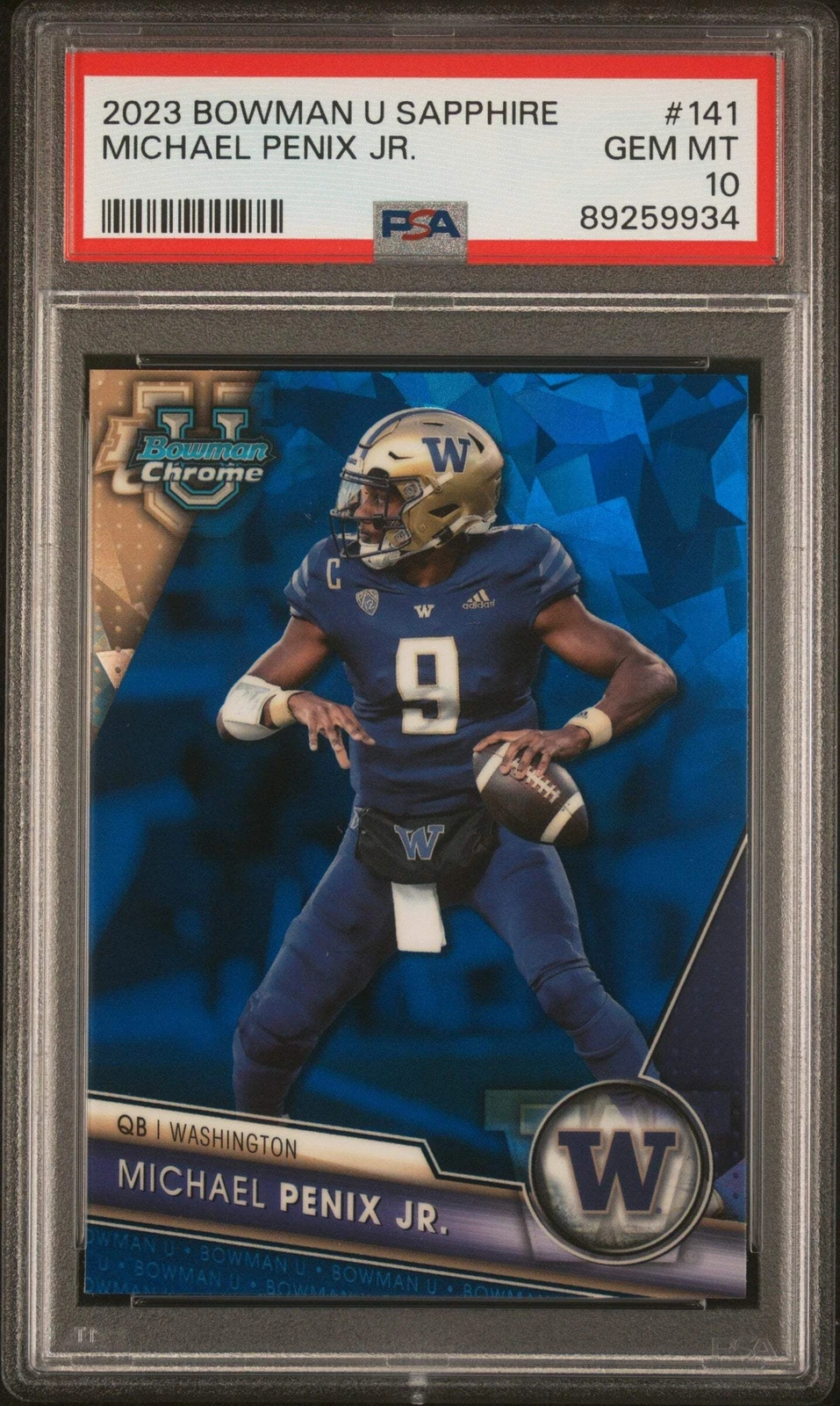Graded 2023 Topps Bowman U Sapphire Michael Penix Jr. #141 Football Card PSA 10