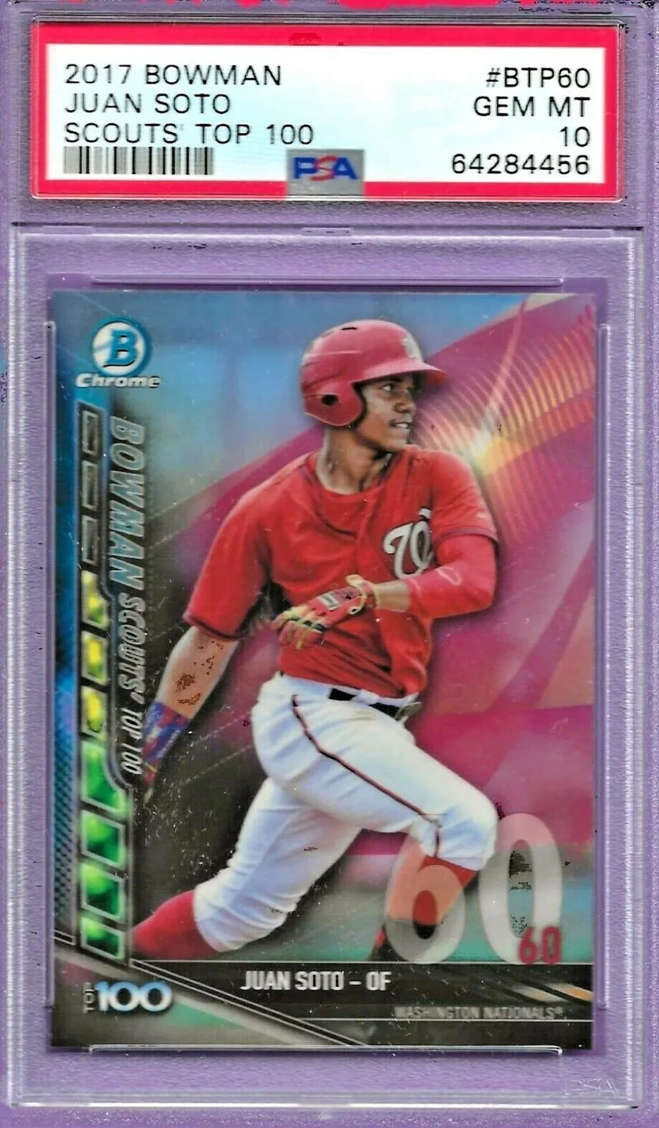 Graded 2017 Topps Bowman Juan Soto #BTP60 Scouts Top 100 RC Baseball Card PSA 10