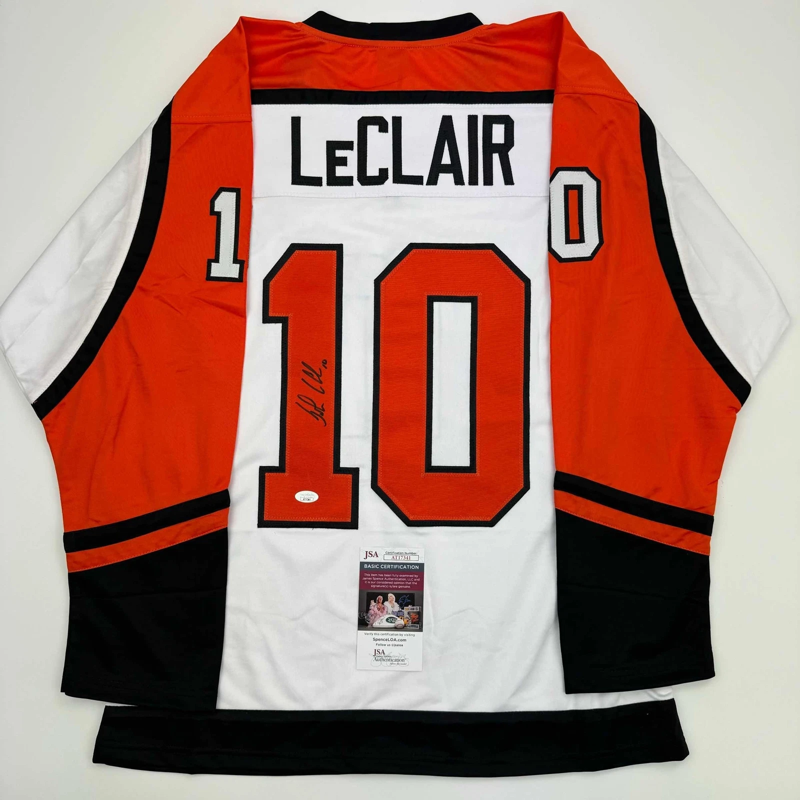 Autographed/Signed John LeClair Philadelphia White Hockey Jersey JSA COA