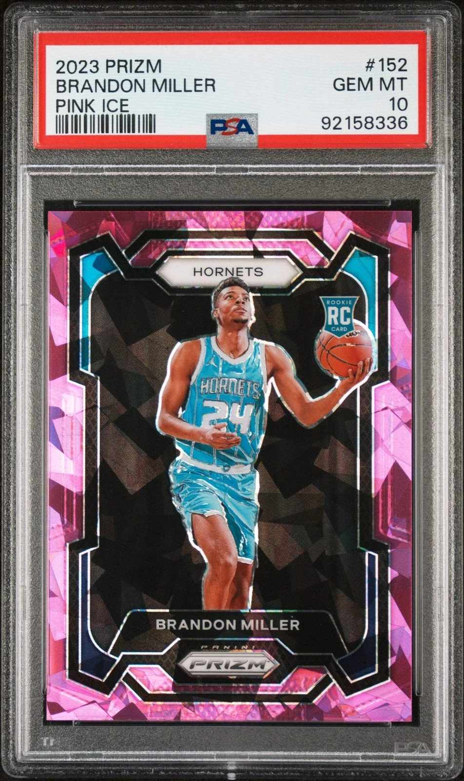 Graded 2023 Panini Prizm Brandon Miller #152 Pink Ice RC Basketball Card PSA 10