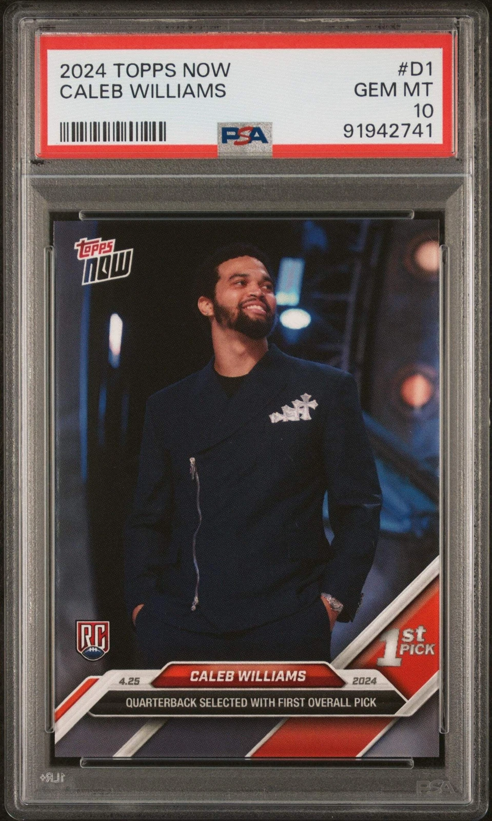 Graded 2024 Topps Now Caleb Williams #D1 Rookie RC Football Card PSA 10 Gem Mint