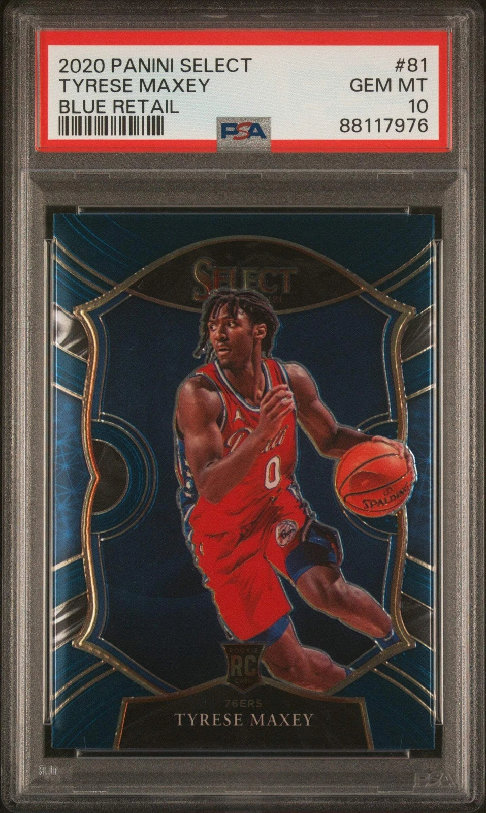 Graded 2020 Panini Select Tyrese Maxey #81 Blue Retail RC Basketball Card PSA 10