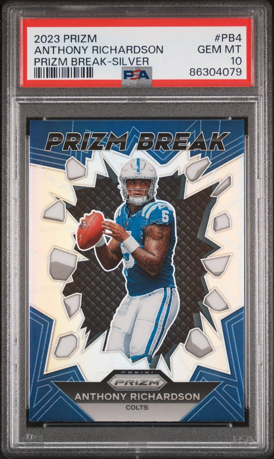 Graded 2023 Panini Prizm Anthony Richardson #PB4 Silver RC Football Card PSA 10