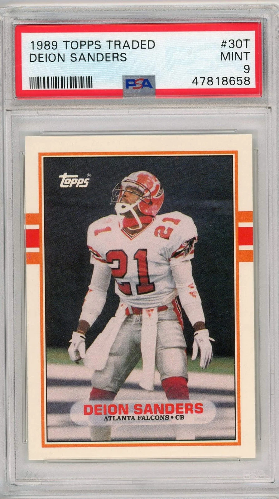 Graded 1989 Topps Traded Deion Sanders #30TTTT Rookie RC Football Card PSA 9